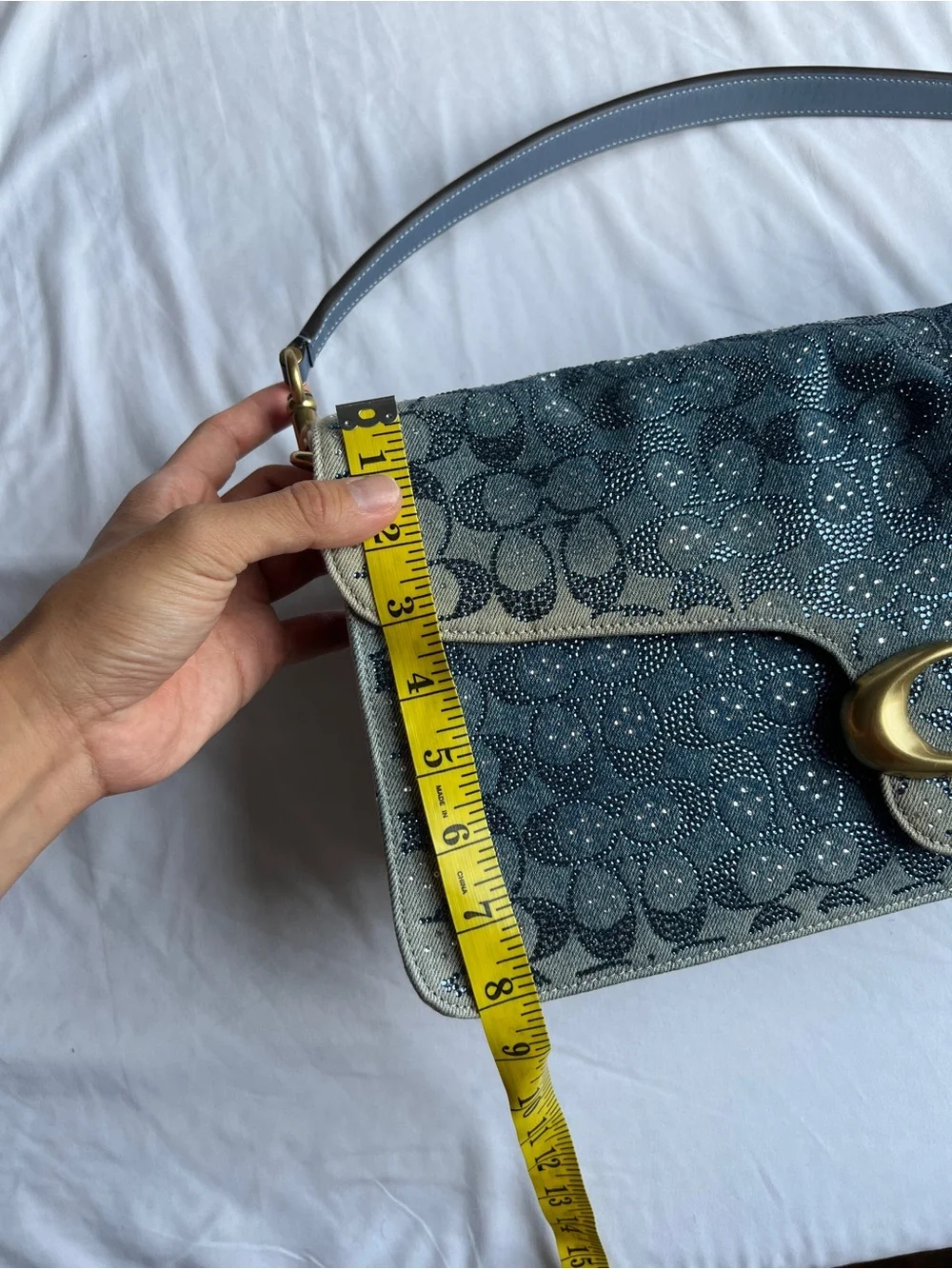 BNWT AUTH COACH Crystal Tabby 36 Loved Denim LARGE Signature Print Shoulder Bag